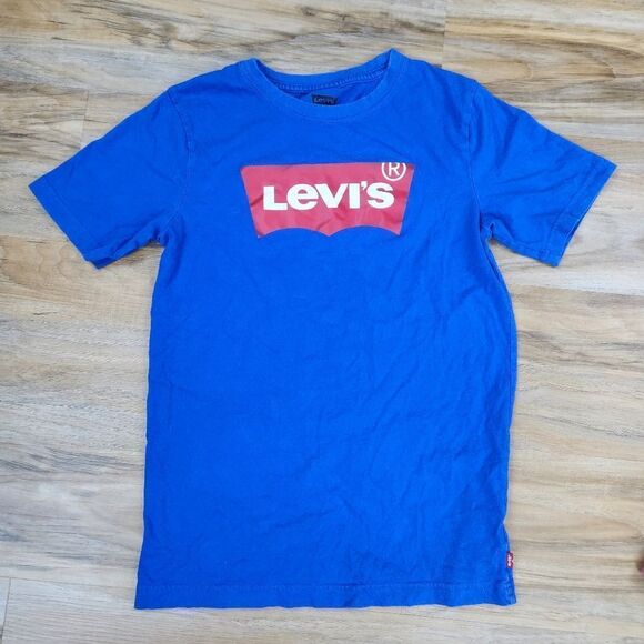 🔹️🔺️Levi's Prince Blue Classic Batwing Graphic Logo Top Youth Large - Picture 1 of 10
